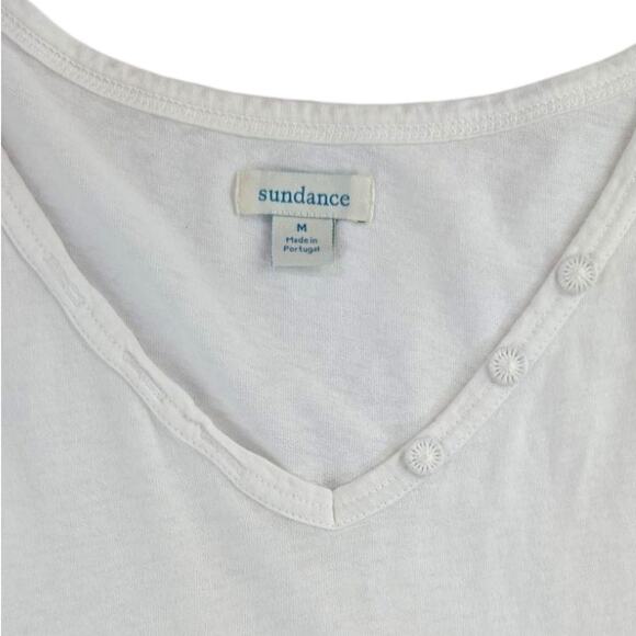 Sundance | White, Puff Sleeve Henley w/ V-Neck| Size Medium - Picture 3 of 4
